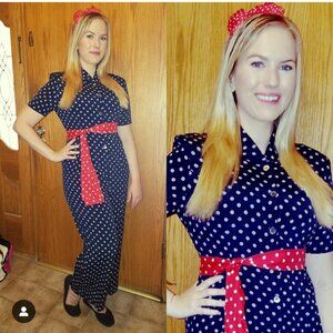 Vintage Polka Dot Jumper With Red Sash